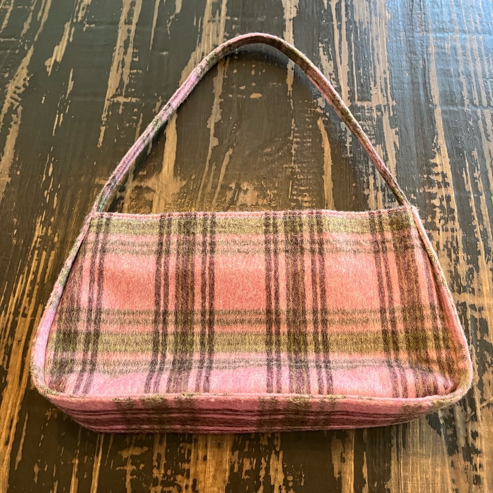 Patrick Gerard Plaid Wool Shoulder Bag in Lavender, Moss, & Plum